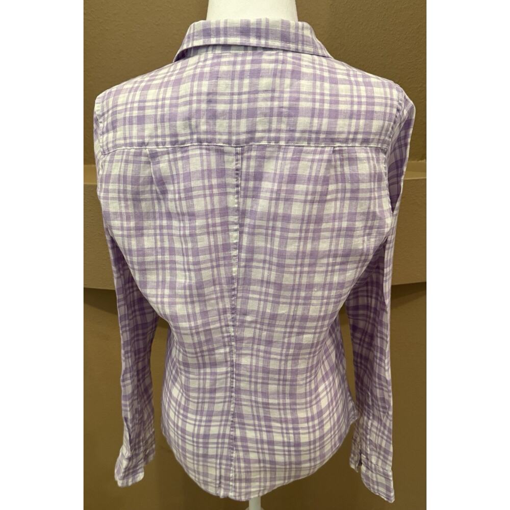 Frank & Eileen Linen Shirt Barry Womens in Plaid Purple Woven Italy Size S - Picture 4 of 9